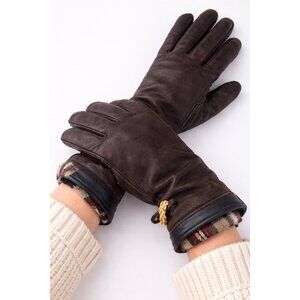 Timberland Genuine Leather Gloves Plaid Lined Women’s L Tag Fits Small